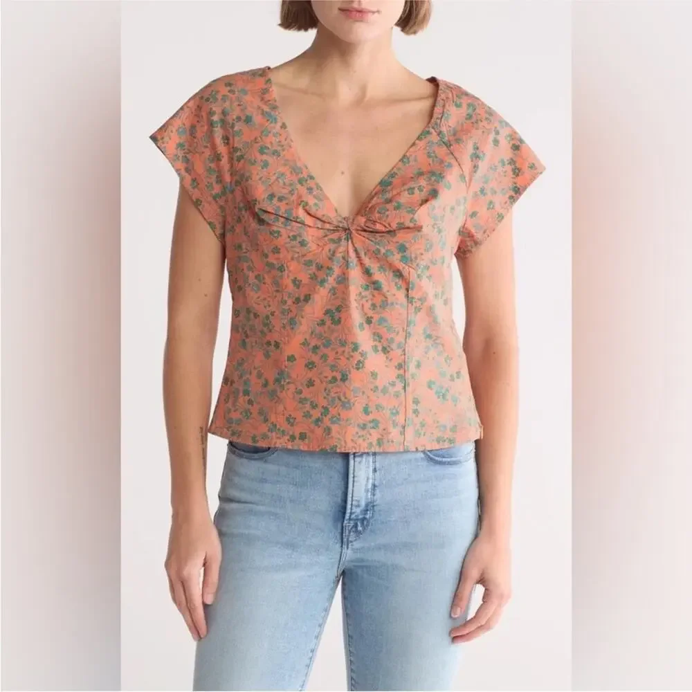 Madewell Amari Twist Detail Shirt Sunset Haze Orange Green Size 6 - Picture 5 of 10